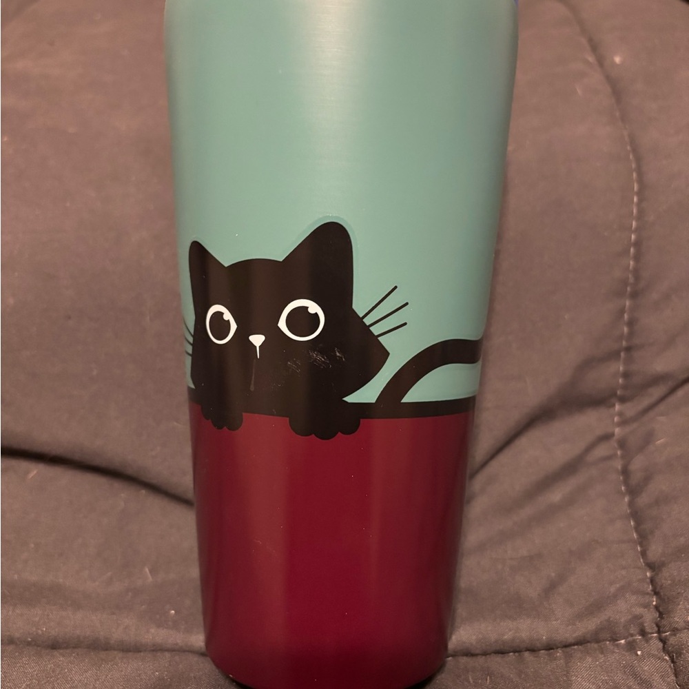 Blue and Black Cat Design Metal Cup